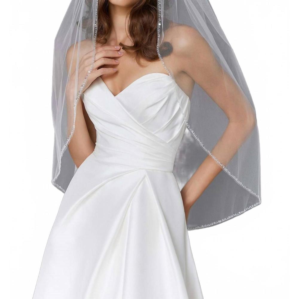NEW MORILEE edged with beads and sequins fingertip length wedding veil in ivory